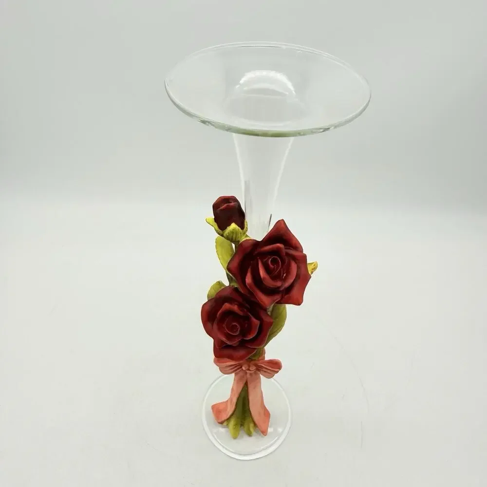 Single Rose Flower Vase With Ceramic Roses On The Side